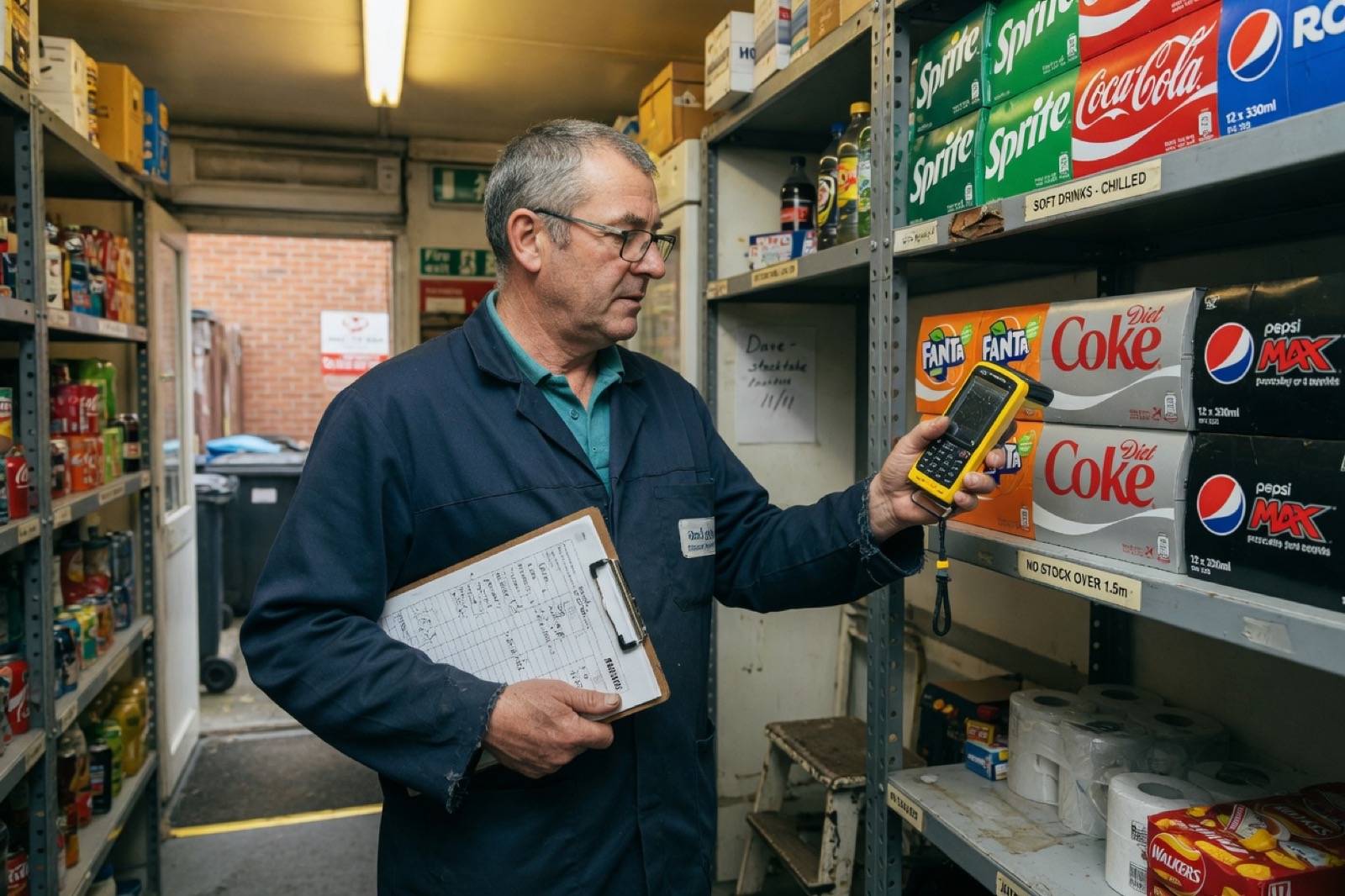 Worker scanning inventory boxes in a warehouse